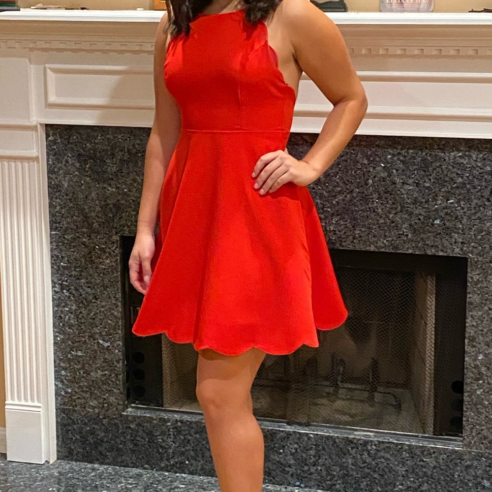 Lulu's Red Scalloped Adjustable Spaghetti Strap Open Back Mini Dress - Picture 8 of 8